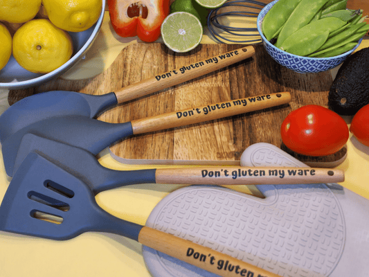 Gluten Free Kitchenware | Perfect Gift 🖤| Customized | 11pc Silicone tips Beechwood | Cooking & Baking Set |  Dark Gray